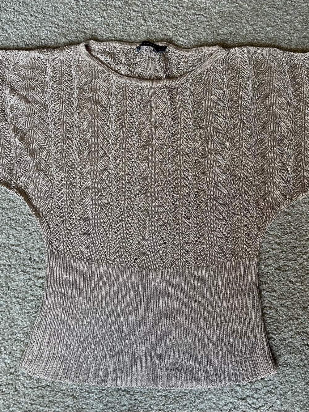 The Limited Tan Open Knit Dolman Sleeve Sweater | Medium